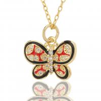 Cubic Zircon Micro Pave Brass Necklace Butterfly gold color plated fashion jewelry & micro pave cubic zirconia & for woman & enamel nickel lead & cadmium free Length 45 cm Sold By PC
