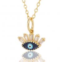 Evil Eye Jewelry Necklace, Brass, gold color plated, fashion jewelry & micro pave cubic zirconia & for woman & enamel, nickel, lead & cadmium free, 13x15mm, Length:45 cm, Sold By PC