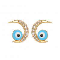 Evil Eye Earrings Brass Moon gold color plated fashion jewelry & evil eye pattern & micro pave cubic zirconia & for woman & enamel nickel lead & cadmium free Sold By Pair