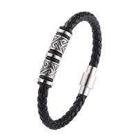 PU Leather Cord Bracelets, with 316 Stainless Steel, polished, fashion jewelry & different length for choice & for man, more colors for choice, 6mm, Sold By PC