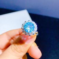 Rhinestone палец кольцо, Латунь, Форма цветка, покрытый платиной, регулируемый & Женский & со стразами, не содержит никель, свинец, 10mm, размер:6-8, продается PC