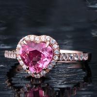 Anilo de dedo, metal, Corazón, chapado en color rosa dorada, ajustable & para mujer & con diamantes de imitación, libre de níquel, plomo & cadmio, tamaño:6-8, Vendido por UD