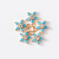Cubic Zirconia Brass Pendants, with turquoise, Flower, KC gold color plated, micro pave cubic zirconia, turquoise blue, 5.70mm, 10PCs/Lot, Sold By Lot