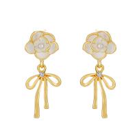 Zinc Alloy Drop Earrings with ABS Plastic Pearl gold color plated fashion jewelry & for woman & with rhinestone two different colored 35mm Sold By Pair