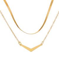 Colar de Multi camada da forma, liga de zinco, cromado de cor dourada, Camada Dupla & joias de moda & para mulher, dourado, comprimento 45 cm, vendido por PC