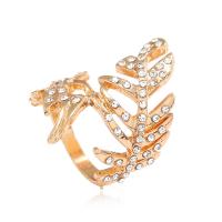Anel de dedo do rhinestone, liga de zinco, cromado de cor dourada, joias de moda & para mulher & com strass, dourado, 29x17mm, vendido por PC