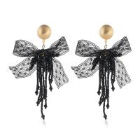 Earring Jewelry Zinc Alloy with Seedbead & Lace gold color plated fashion jewelry & for woman black Sold By Pair