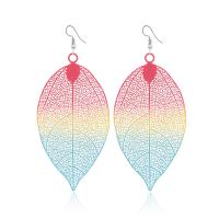 Tibetan Style Drop Earrings, Leaf, painted, fashion jewelry & for woman, multi-colored, 80x30mm, Sold By Pair
