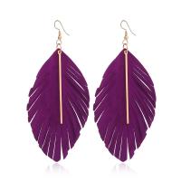Earring Jewelry Zinc Alloy with Velveteen Feather fashion jewelry & for woman purple Sold By Pair