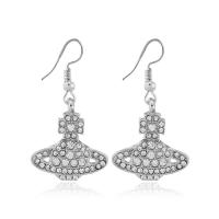Tibetan Style Drop Earrings, silver color plated, fashion jewelry & for woman & with rhinestone, silver color, 40x20mm, Sold By Pair