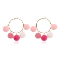 Fluffy Pom Pom Earrings Zinc Alloy with Wool gold color plated fashion jewelry & for woman Sold By Pair