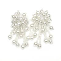 Bijoux boucles d'oreilles, Plastique ABS perle, avec alliage de zinc, bijoux de mode & pour femme, blanc, 70x35mm, Vendu par paire