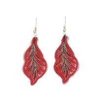 Bijoux boucles d'oreilles, lacet, avec alliage de zinc, bijoux de mode & pour femme, rouge, 72x27mm, Vendu par paire