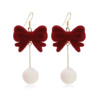 Fluffy Pom Pom Earrings, Tibetan Style, with Velveteen, fashion jewelry & for woman, more colors for choice, 62x29mm, Sold By Pair