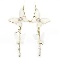 Zinc Alloy Drop Earrings with ABS Plastic Pearl & Cloth gold color plated fashion jewelry & for woman two different colored Sold By Pair