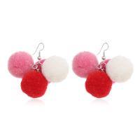 Fluffy Pom Pom Earrings Plush with Zinc Alloy fashion jewelry & for woman multi-colored Sold By Pair