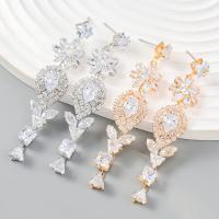 Cubic Zircon (CZ) Drop Earring Zinc Alloy gold color plated fashion jewelry & micro pave cubic zirconia & for woman & with rhinestone Sold By Pair