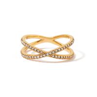 Το δάχτυλο δαχτυλίδι με στρας από ανοξείδωτο χάλυβα, 304 από ανοξείδωτο χάλυβα, κοσμήματα μόδας & διαφορετικό μέγεθος για την επιλογή & για τη γυναίκα, χρυσαφένιος, 21x7mm, Sold Με PC