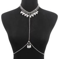 Body Chain Jewelry Zinc Alloy with Plastic Pearl plated fashion jewelry & for woman & with rhinestone platinum color 36.5-42.5cmu3001 72.5-80cm Sold By PC