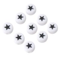 Perle acrylique, Plat rond, DIY & émail, blanc et noir, 7x7x4mm, Vendu par sac