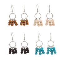 Wood Earring, with Turquoise & Tibetan Style, platinum color plated, for woman & hollow, more colors for choice, 50mm, Sold By Pair