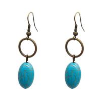Zinc Alloy Drop Earrings Turquoise with Zinc Alloy Oval antique bronze color plated for woman & hollow blue Sold By Pair