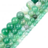 Natürliche Streifen Achat Perlen, rund, DIY & verschiedene Größen vorhanden, grün, verkauft per ca. 37-39 cm Strang