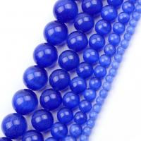 Cats Eye Perlen Schmuck, Katzenauge, rund, DIY & verschiedene Größen vorhanden, royalblau, verkauft per ca. 37-39 cm Strang