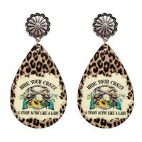 Wood Earring with Zinc Alloy Teardrop silver color plated & for woman Sold By Pair