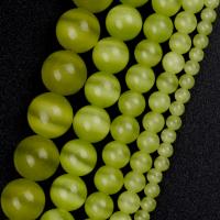 Cats Eye Perlen Schmuck, Katzenauge, rund, DIY & verschiedene Größen vorhanden, olivgrün, verkauft per ca. 37-39 cm Strang