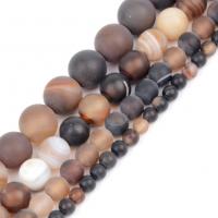 Natürliche Streifen Achat Perlen, rund, DIY & verschiedene Größen vorhanden & satiniert, Kaffeefarbe, verkauft per ca. 37-39 cm Strang