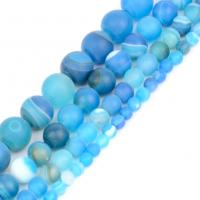 Natürliche Streifen Achat Perlen, rund, DIY & verschiedene Größen vorhanden & satiniert, blau, verkauft per ca. 37-39 cm Strang