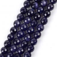 Blå Goldstone perler, Blå Sandsten, Runde, du kan DIY & forskellig størrelse for valg & facetteret, blå, Solgt Per Ca. 37-39 cm Strand