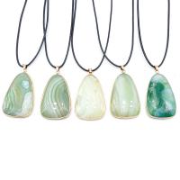 Green Agate Pendant, with Tibetan Style, Triangle, gold color plated, DIY & faceted, green, 30x45x7mm, Sold By PC