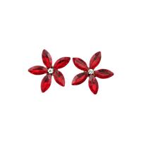 Tibetan Style Decoration Flower, gold color plated, DIY & with glass rhinestone, red, nickel, lead & cadmium free, 32x32mm, Sold By PC