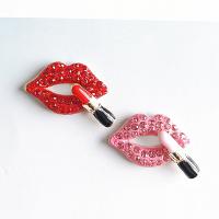 Mobile Phone DIY Decoration Zinc Alloy Lip gold color plated enamel & with rhinestone nickel lead & cadmium free Sold By PC
