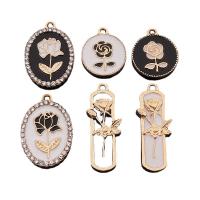 Tibetan Style Rhinestone Pendants, Rose, gold color plated, DIY & different styles for choice & enamel & with rhinestone, more colors for choice, nickel, lead & cadmium free, Sold By PC