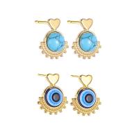 Evil Eye Earrings 304 Stainless Steel with turquoise & Resin Round Galvanic plating & for woman Sold By PC