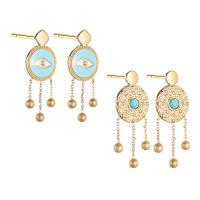 Turquoise Earring 304 Stainless Steel with turquoise Evil Eye Galvanic plating & for woman & enamel Sold By Pair