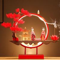 Backflow Incense Burner Wood with White Porcelain handmade for home and office & durable & with LED light Sold By PC
