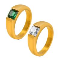 Cubic Zirconia nerezové prst prsten, 304 Stainless Steel, různé velikosti pro výběr & pro ženy & se zirkony, zlatý, 4.70mm, Prodáno By PC