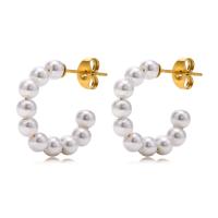 Titanium Steel  Earring, with Plastic Pearl, Vacuum Ion Plating, fashion jewelry & for woman, golden, 19x4mm, Sold By Pair