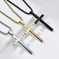 Stainless Steel Jewelry Necklace, Titanium Steel, Cross, polished, fashion jewelry & Unisex, more colors for choice, 3mm,25*48mm, Length:Approx 23.62 Inch, Sold By PC