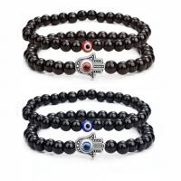 Gemstone Bracelets Natural Stone with Glass Beads & Resin Hand 2 pieces & fashion jewelry & evil eye pattern 15mm 6mm Length Approx 19 cm Sold By Set