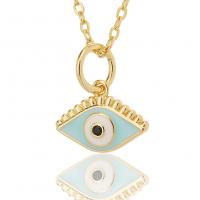 Evil Eye Jewelry Necklace, Brass, gold color plated, fashion jewelry & for woman & enamel, more colors for choice, nickel, lead & cadmium free, 14x15.50mm, Length:45 cm, Sold By PC