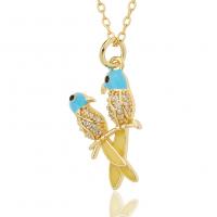 Cubic Zircon Micro Pave Brass Necklace Bird gold color plated fashion jewelry & micro pave cubic zirconia & for woman & enamel nickel lead & cadmium free Length 45 cm Sold By PC