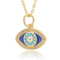 Evil Eye Jewelry Necklace, Brass, gold color plated, fashion jewelry & micro pave cubic zirconia & for woman & enamel, nickel, lead & cadmium free, 17x19mm, Length:45 cm, Sold By PC