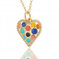 Cubic Zircon Micro Pave Brass Necklace Heart gold color plated fashion jewelry & micro pave cubic zirconia & for woman & enamel multi-colored nickel lead & cadmium free Length 45 cm Sold By PC