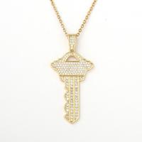 Cubic Zircon Micro Pave Brass Necklace, Key, gold color plated, fashion jewelry & Unisex & micro pave cubic zirconia, golden, nickel, lead & cadmium free, 20x45mm, Length:50 cm, Sold By PC