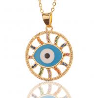 Evil Eye Jewelry Necklace, Brass, Flat Round, gold color plated, fashion jewelry & evil eye pattern & micro pave cubic zirconia & for woman & enamel, more colors for choice, nickel, lead & cadmium free, 24x31mm, Length:45 cm, Sold By PC